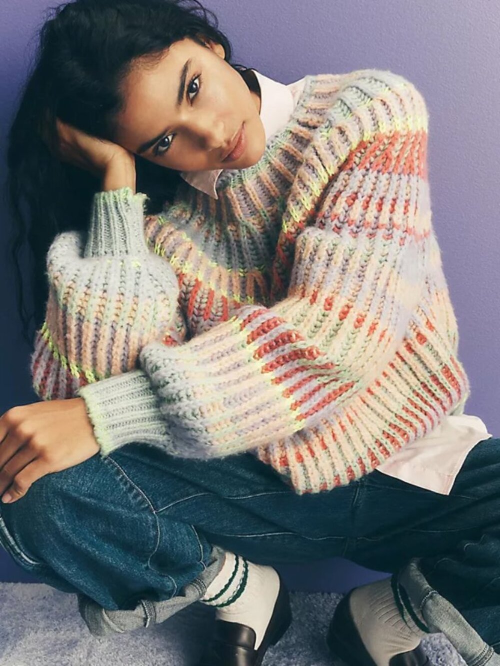 Maeve By Anthropologie Mock Neck Chunky Wool Blend Sweater M Pastel Fair Isle